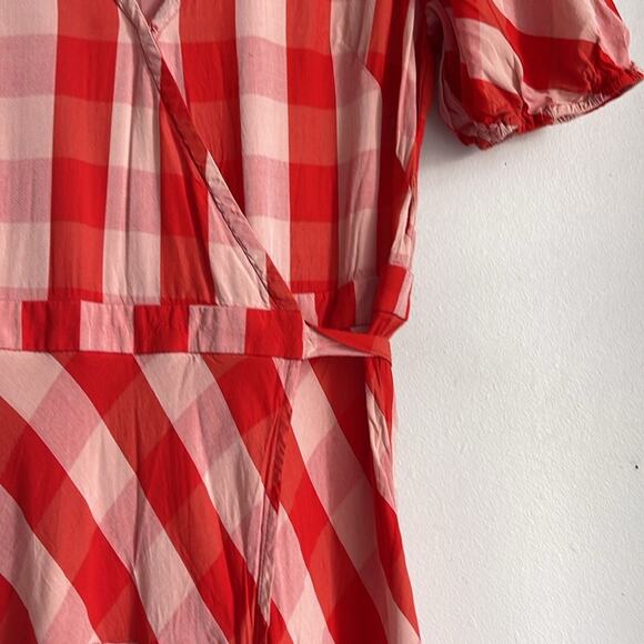 LOFT picnic plaid short sleeve fit & flared wrap dress sz 2 - Picture 4 of 10